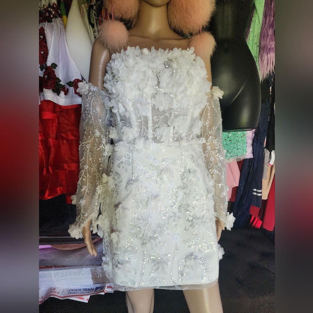 Elegant White Floral Embellished Dress